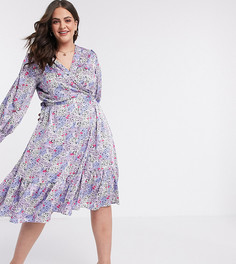 Фиолетовое платье миди с запахом, цветочным принтом и оборкой Vero Moda Curve-Мульти