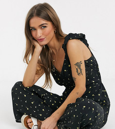 Черный комбинезон с цветочным принтом и шнуровкой Miss Selfridge Petite