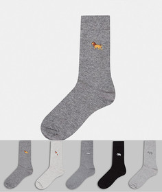 Набор из 5 пар носков с вышивкой в виде животных Burton Menswear-Серый