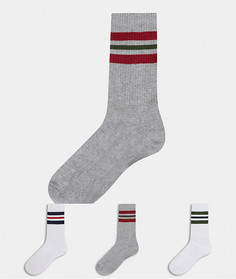 Набор из 3 пар носков с полосками (белые/ серые) Burton Menswear-Белый