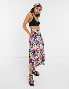 Юбка миди с разноцветным цветочным принтом NA-KD-Мульти