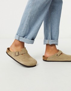 Серо-коричневые замшевые мюли Birkenstock-Бежевый