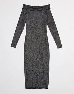 Черное трикотажное платье миди с широким вырезом Only-Черный