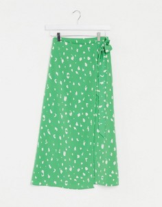 Зеленая юбка миди в горошек с запахом Monki-Зеленый цвет