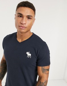 Темно-синяя футболка с V-образным вырезом Abercrombie & Fitch-Темно-синий