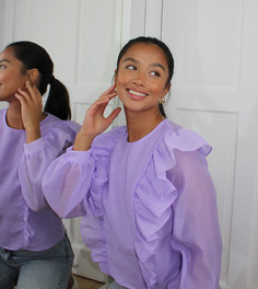 Лавандовая блузка с оборками River Island Petite-Фиолетовый