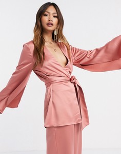 Атласный пиджак от костюма из 3 предметов ASOS DESIGN-Розовый цвет