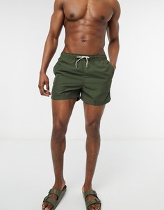 Однотонные шорты для плавания цвета хаки Selected Homme-Зеленый цвет