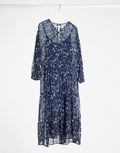 Синее платье миди с цветочным принтом Free People-Голубой