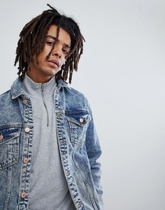 Джинсовая куртка с эффектом кислотной стирки и потертостями Mennace-Синий