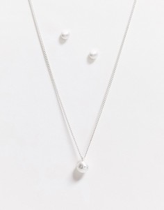 Серебристое ожерелье и серьги с жемчугом Pilgrim-Серебряный