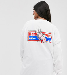 Oversize-футболка с длинным рукавом и графическим принтом креветки New Girl Order Curve-Белый