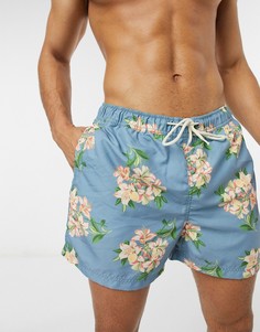 Голубые шорты для плавания с цветочным принтом Selected Homme-Голубой