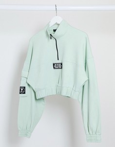 Короткий свитшот мятного цвета от комплекта в стиле милитари Bershka-Зеленый
