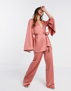 Широкие брюки от костюма из 3 предметов ASOS DESIGN-Розовый цвет
