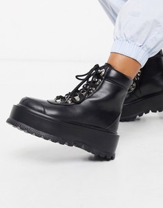 Черные походные ботинки из искусственной кожи на платформе Koi Footwear-Черный цвет