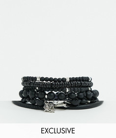 Набор браслетов с черными бусинами и серебристой цепочкой Reclaimed Vintage Inspired-Черный