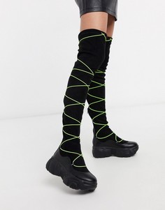 Ботфорты из искусственной кожи с флуоресцентной шнуровкой Koi Footwear-Черный
