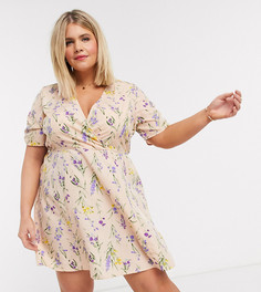 Розовое платье мини с V-образным вырезом и цветочным принтом Vero Moda-Розовый цвет