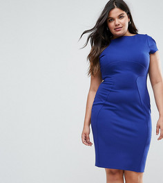 Платье-футляр с присборенными короткими рукавами Closet London Plus-Синий