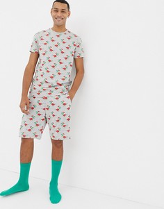 Пижамные шорты прямого кроя с новогодним принтом ASOS DESIGN-Мульти