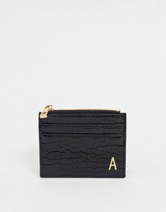 Черный кошелек и кредитница с буквой "А" ASOS DESIGN-Черный цвет