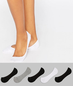 Набор из 5 пар невидимых носков с нескользящей лентой (черные/ белые/ серые) ASOS DESIGN-Мульти