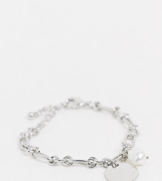 Эксклюзивный серебристый браслет-цепочка с подвеской и искусственным жемчугом DesignB London-Серебряный