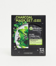 5 очищающих, увлажняющих и сужающих поры масок-салфеток для лица с активированным углем и водорослями Garnier-Бесцветный
