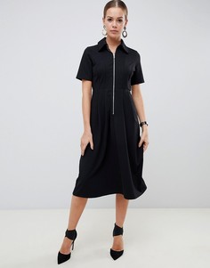 Платье-рубашка миди с молнией ASOS DESIGN-Черный