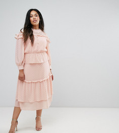 Многоярусное платье миди с кружевной вставкой Truly You Victoriana-Розовый