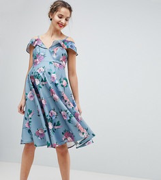 Платье миди с открытыми плечами и принтом Chi Chi London Maternity-Мульти