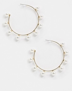 Серьги-кольца с шариками из искусственного жемчуга DesignB London-Золотой