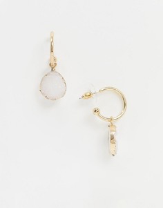 Серьги-кольца с искусственным кварцем DesignB-Золотой