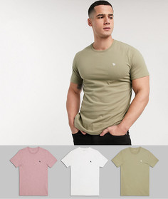 Набор из 3 футболок с круглым вырезом белого, розового и зеленого цвета Abercrombie & Fitch эксклюзивно на ASOS-Мульти