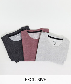 Эксклюзивный набор из 3 зауженных футболок с круглым вырезом серого, бордового и черного цвета Hollister-Многоцветный