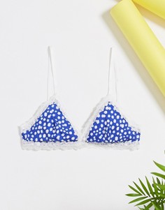 Синий бралетт в горошек с треугольными чашечками Monki
