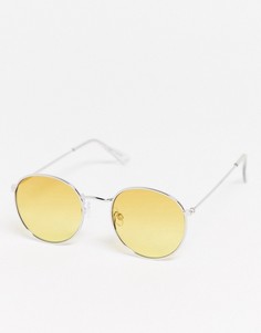 Серебристые круглые солнцезащитные очки с желтыми стеклами Topman-Золотистый