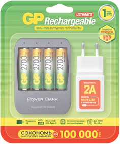 Зарядное устройство GP 4 аккумулятора АА и USB адаптер (GP270AAHC/HSPBA-2CR4)
