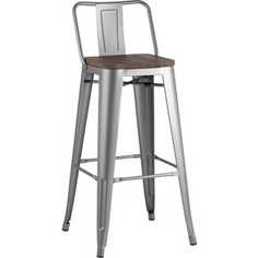 Стул барный Stool Group Tolix со спинкой серебристый матовый + темное дерево YD-H765E-W YG-15
