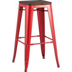 Стул барный Stool Group Tolix красный глянцевый + темное дерево YD-H765-W LG-03