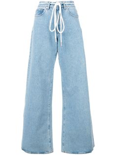 Off-White расклешенные джинсы на шнурке