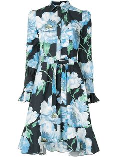 Marchesa платье-рубашка с цветочным принтом