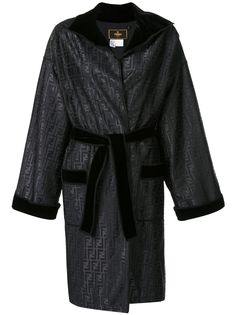 Fendi Pre-Owned пальто с поясом и логотипом FF