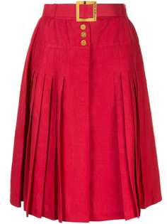 Chanel Pre-Owned плиссированная юбка на пуговицах с поясом
