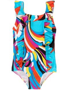 Emilio Pucci Junior купальник с оборками и абстрактным принтом