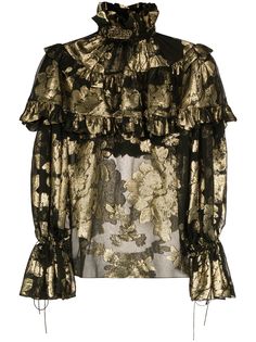Saint Laurent блузка с оборками и цветочным принтом