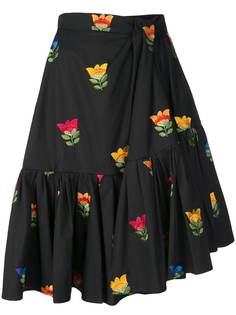 Carolina Herrera присборенная юбка с цветочной вышивкой