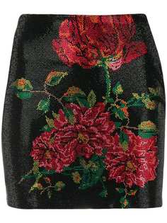 Philipp Plein декорированная юбка мини с цветочным узором