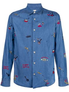 Paul Smith рубашка с вышивкой в тематике путешествий